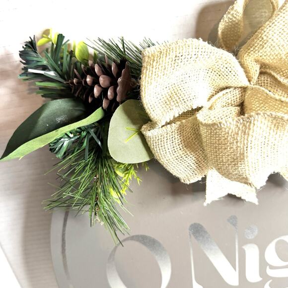 O Night Devine Floral Bow Wooden Holiday Door Hanger Christmas Decor - Picture 4 of 4